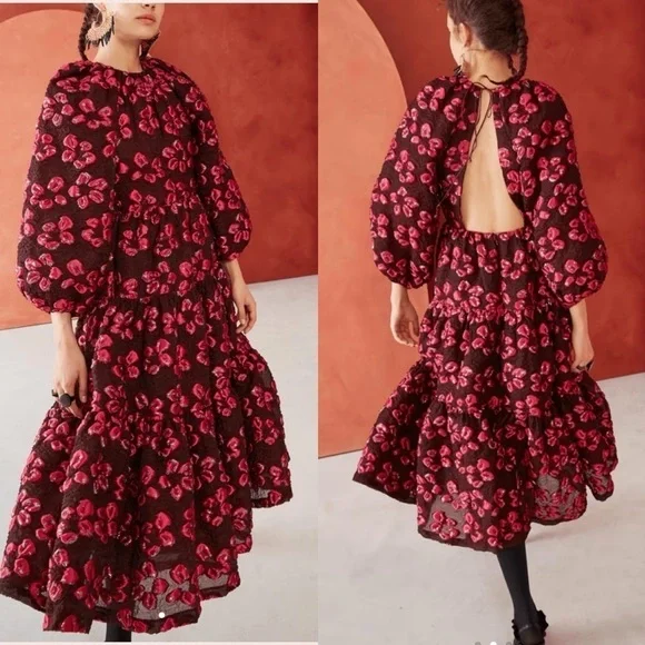 TUCKERNUCK Ulla Johnson Allegra dress in ruby red and brown size 4 - Picture 15 of 15